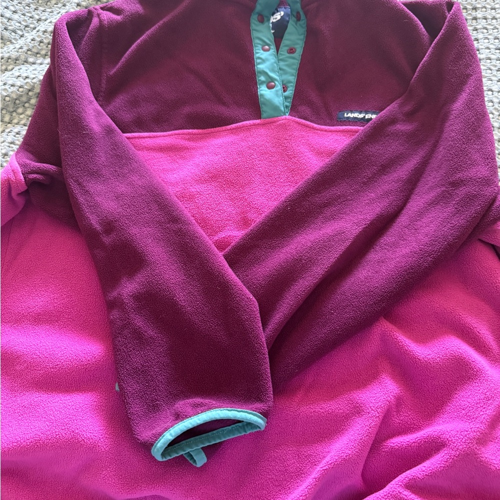 Lands End Heritage Pink and Purple Fleece Pullover